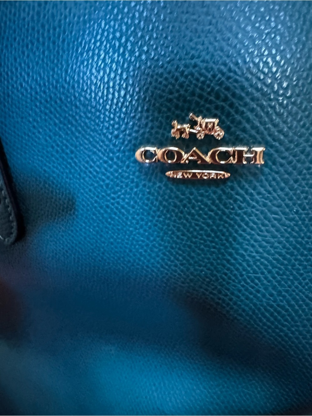 Coach Pebbled Leather Tote in Teal with Gold Hardware AND Coach Cherry 🍒 tag - Picture 2 of 7